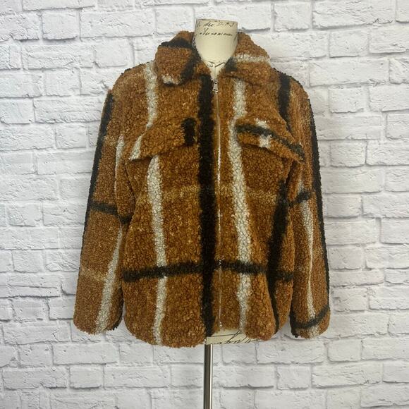 Stoosh Jackets & Blazers - Stoosh Plaid Teddy Zip Up Coat - Size Medium